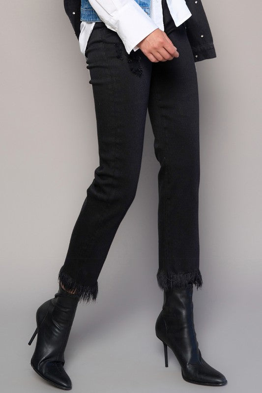 High Rise Fray Crop Straight Jeans