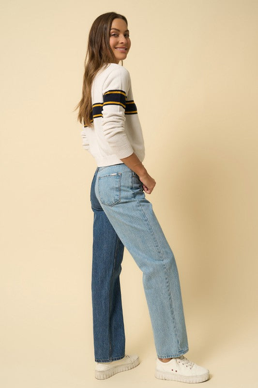 High Waist Crossover Straight Jeans