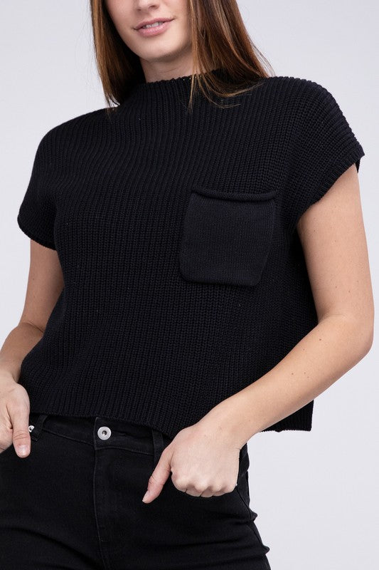 Mock Neck Short Sleeve Cropped Sweater