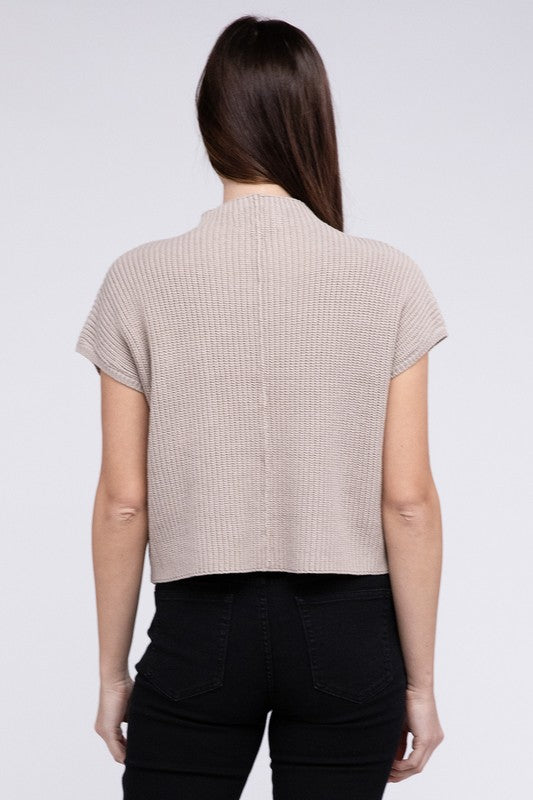 Mock Neck Short Sleeve Cropped Sweater